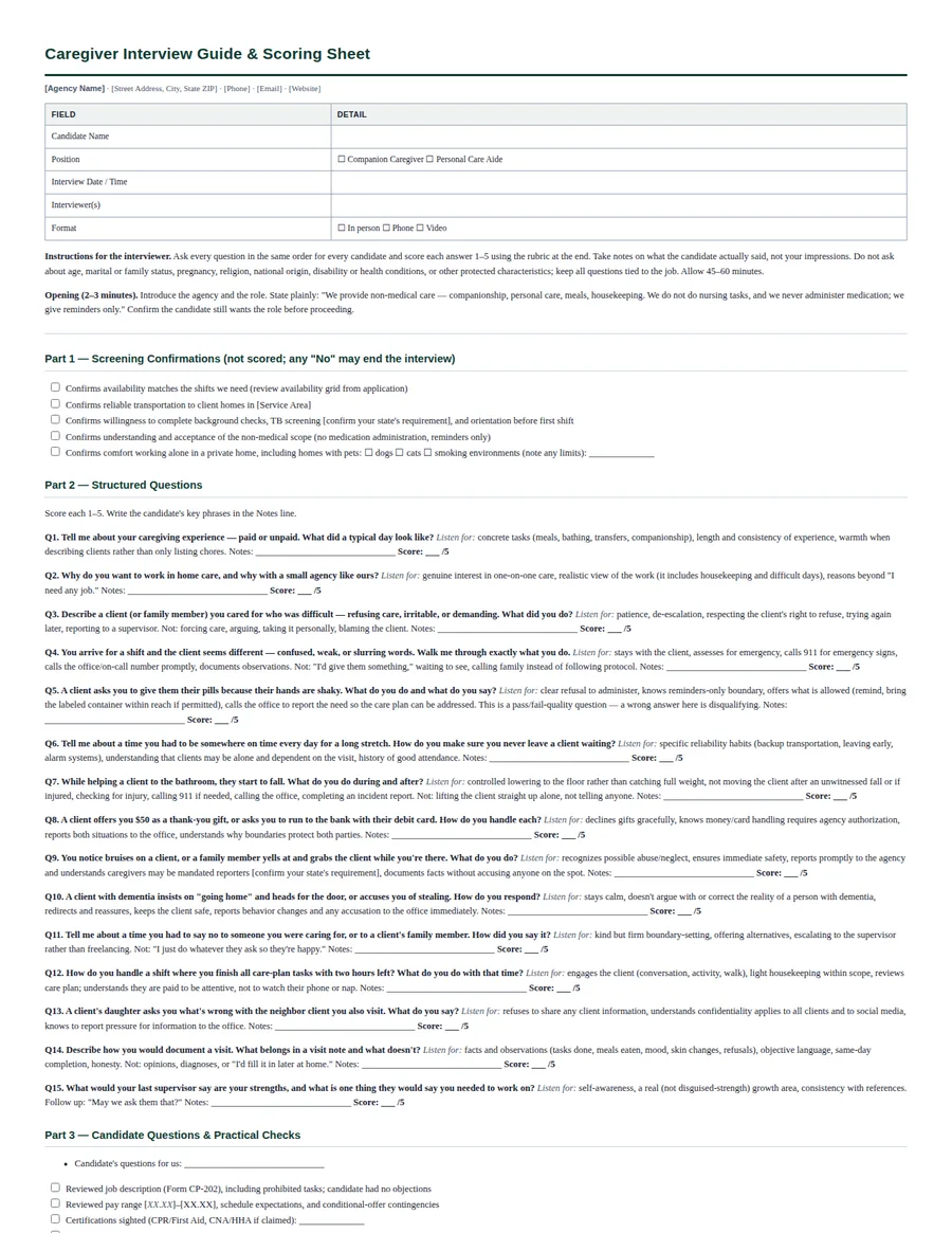 Caregiver Interview Guide template preview