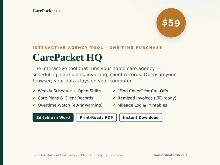 CarePacket Agency Toolkit software preview